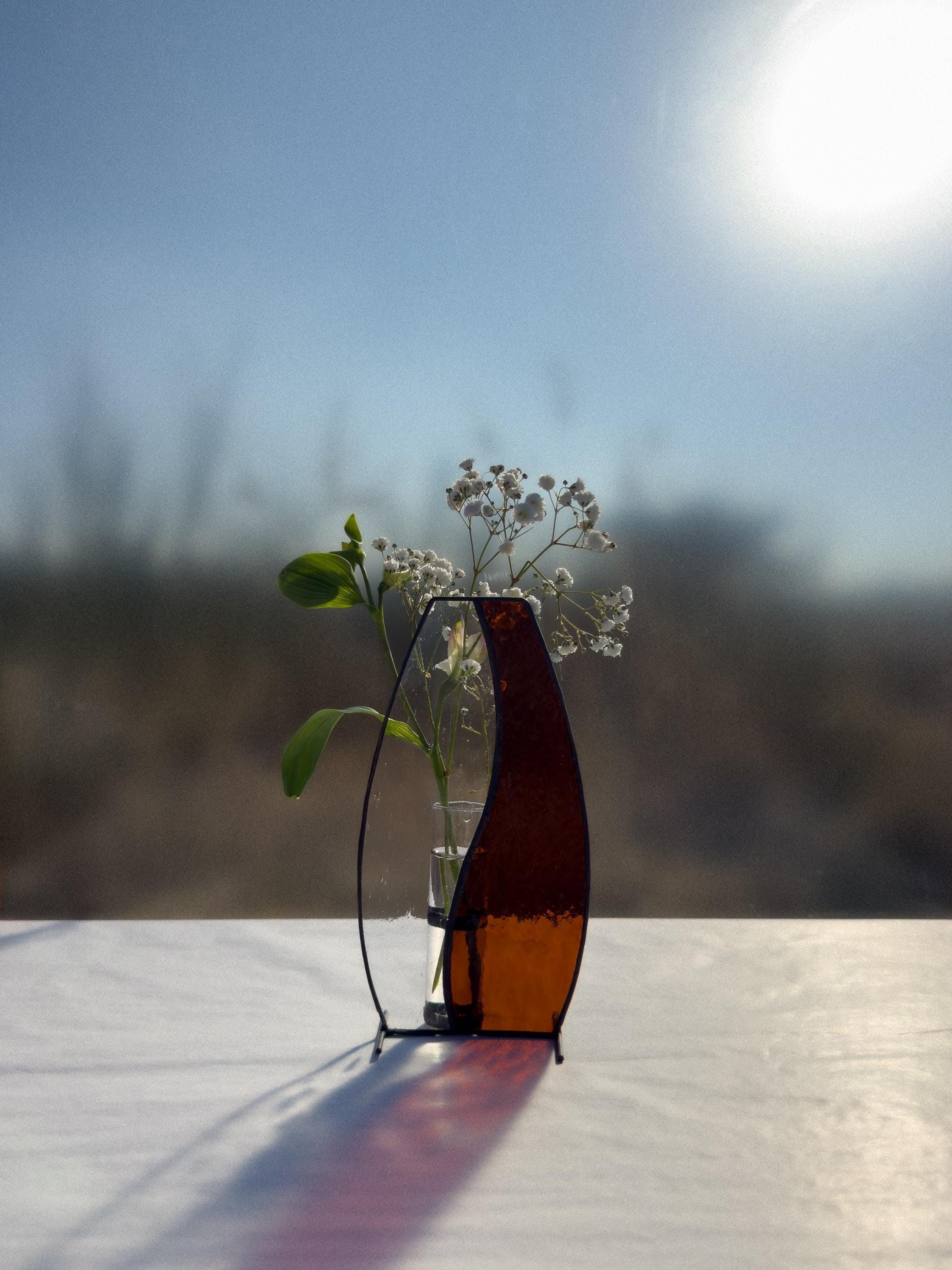 Deep Orange Japandi Stained Glass Vase – Tiffany Handmade Design