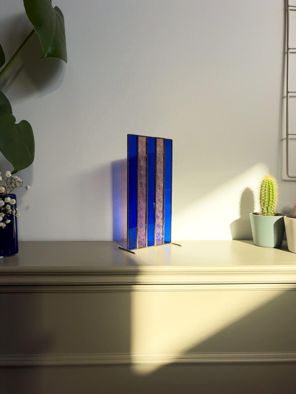 Retro Stripe Japandi Stained Glass Suncatcher – Tiffany Handmade Design