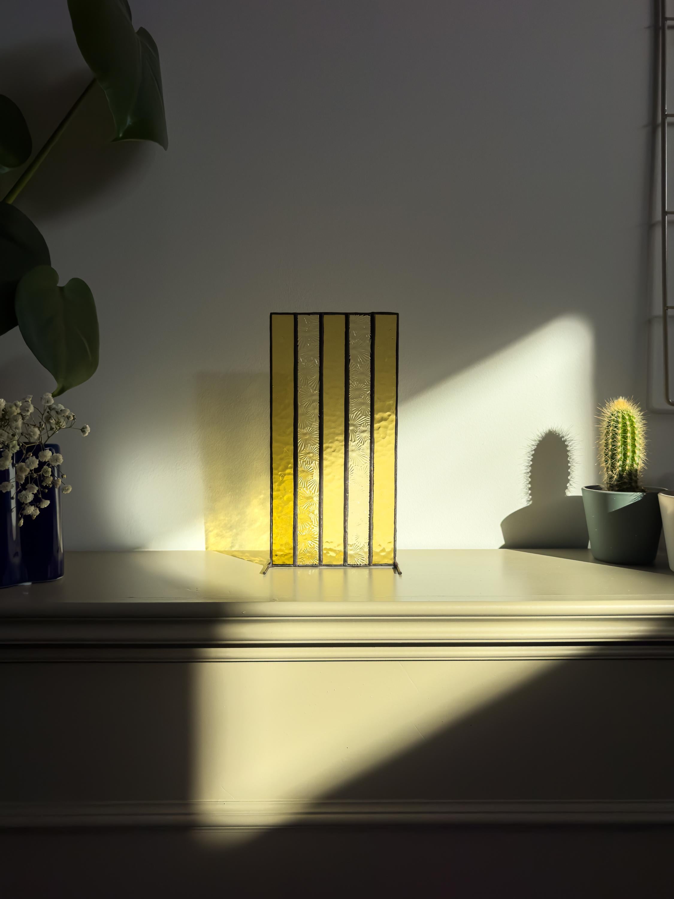 Retro Stripe Japandi Stained Glass Suncatcher – Tiffany Handmade Design