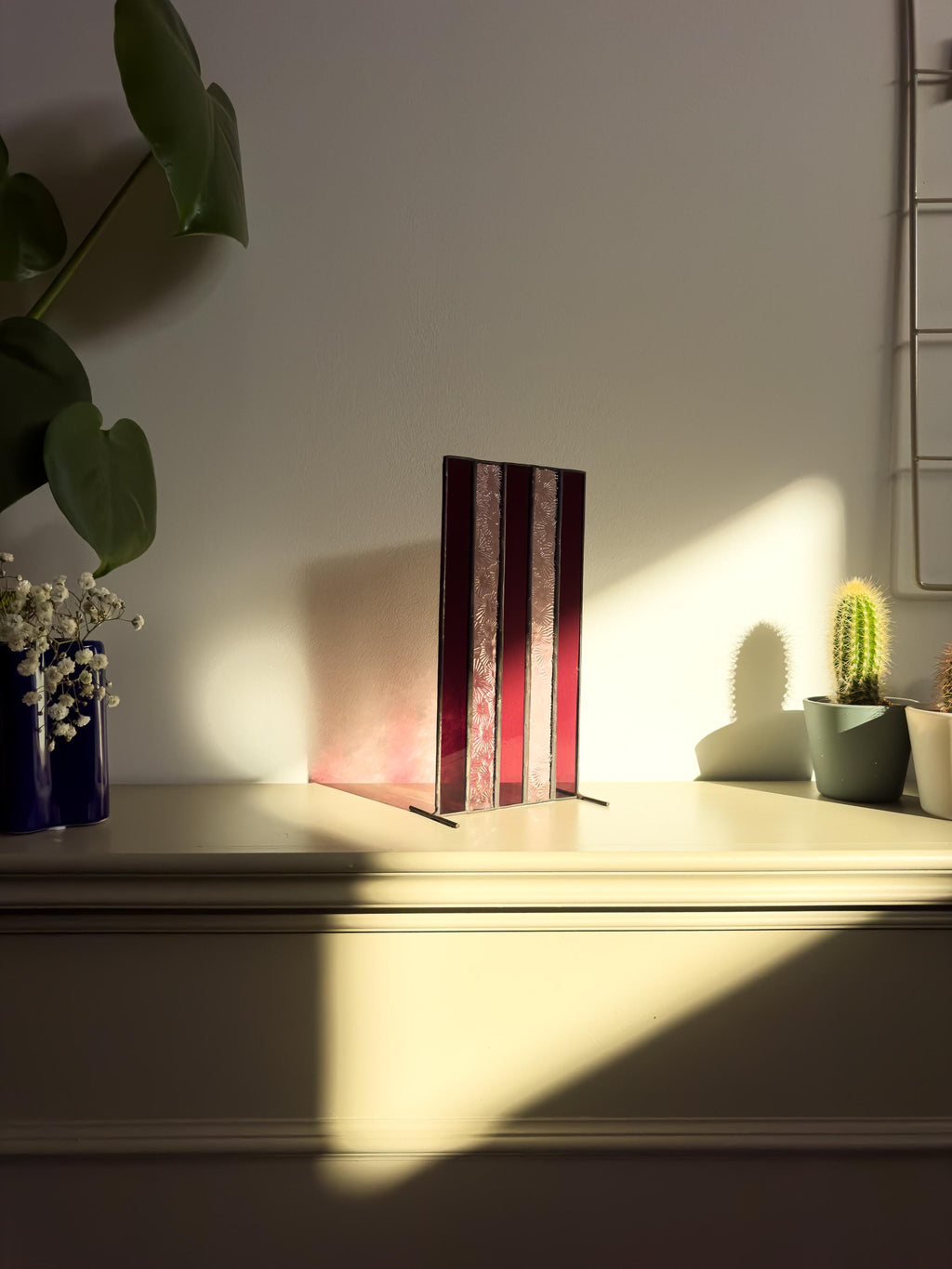 Retro Stripe Japandi Stained Glass Suncatcher – Tiffany Handmade Design