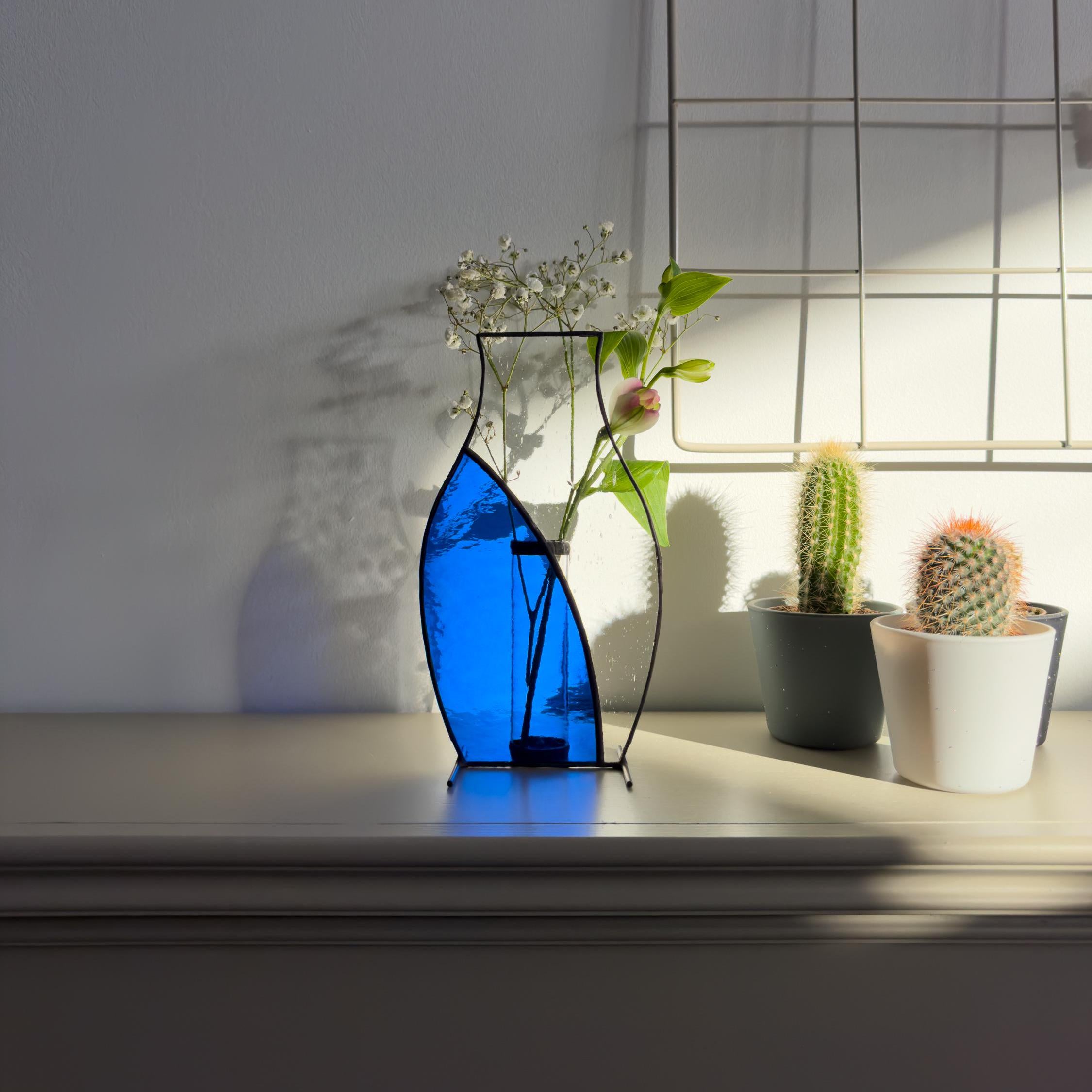 Deep Blue Japandi Stained Glass Vase