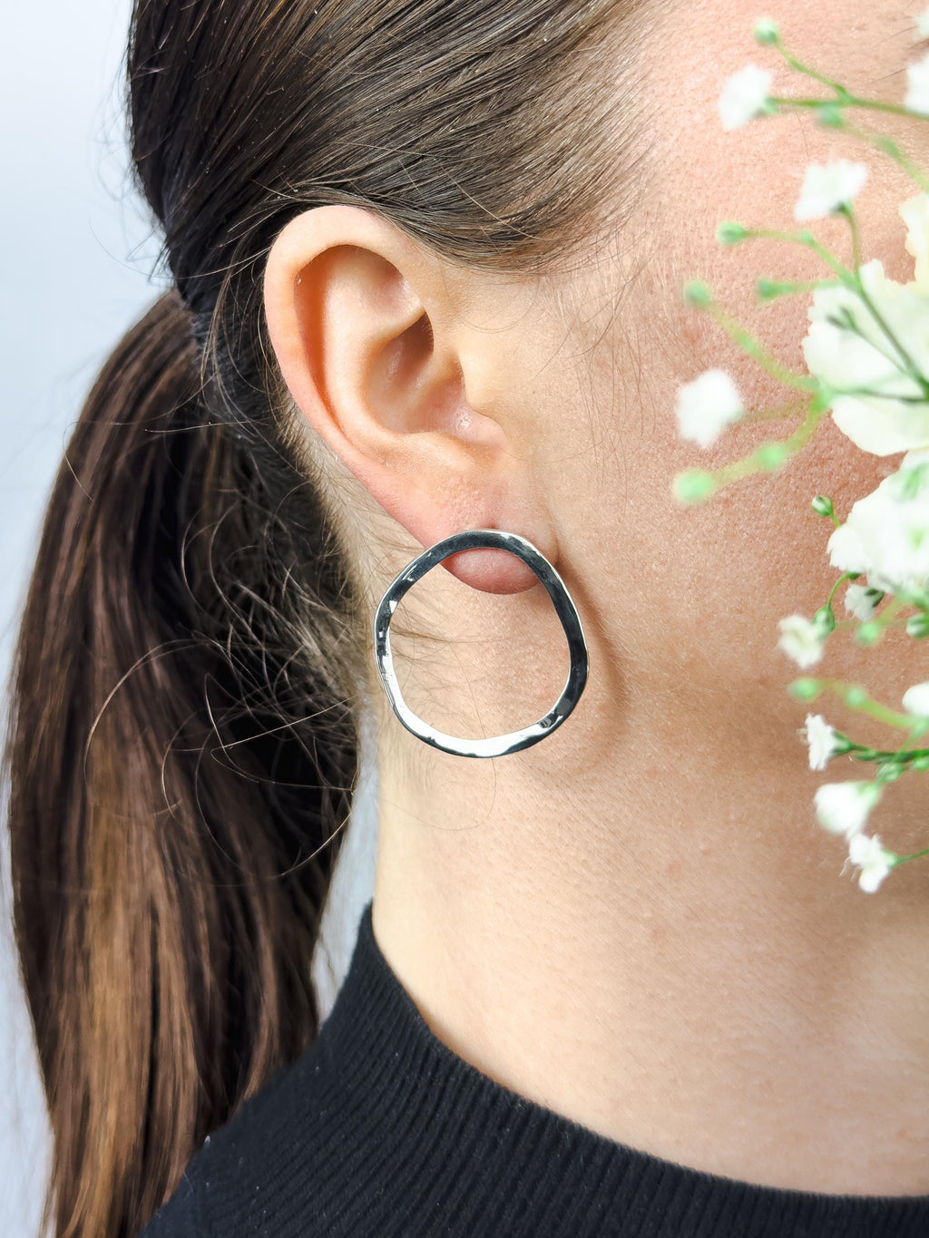 Handcrafted Hammered Silver Earrings (large)