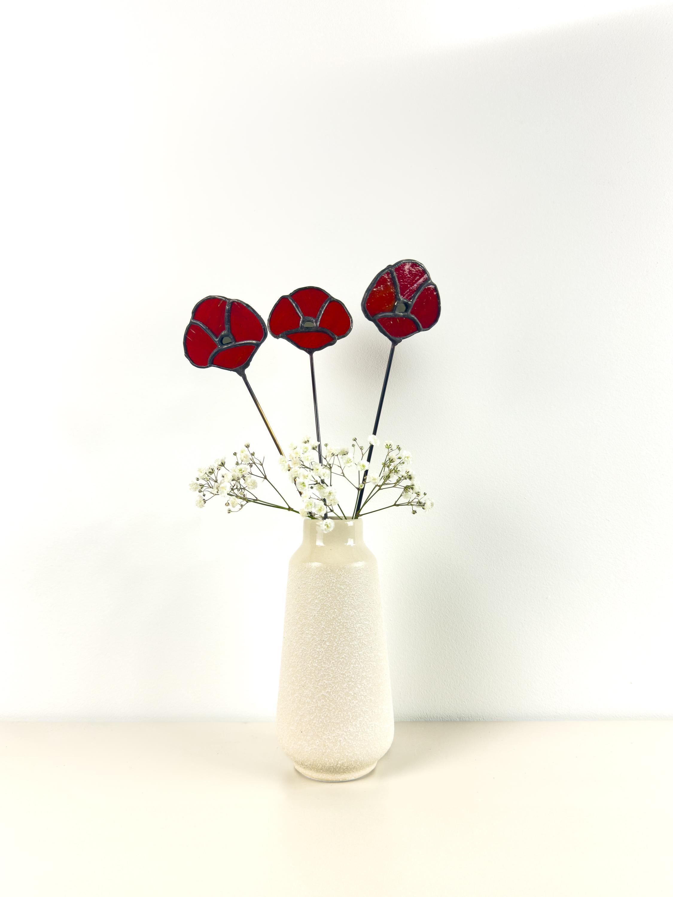 Tiffany Stained Glass Poppy – Handmade Art Flower (Orange-Red)