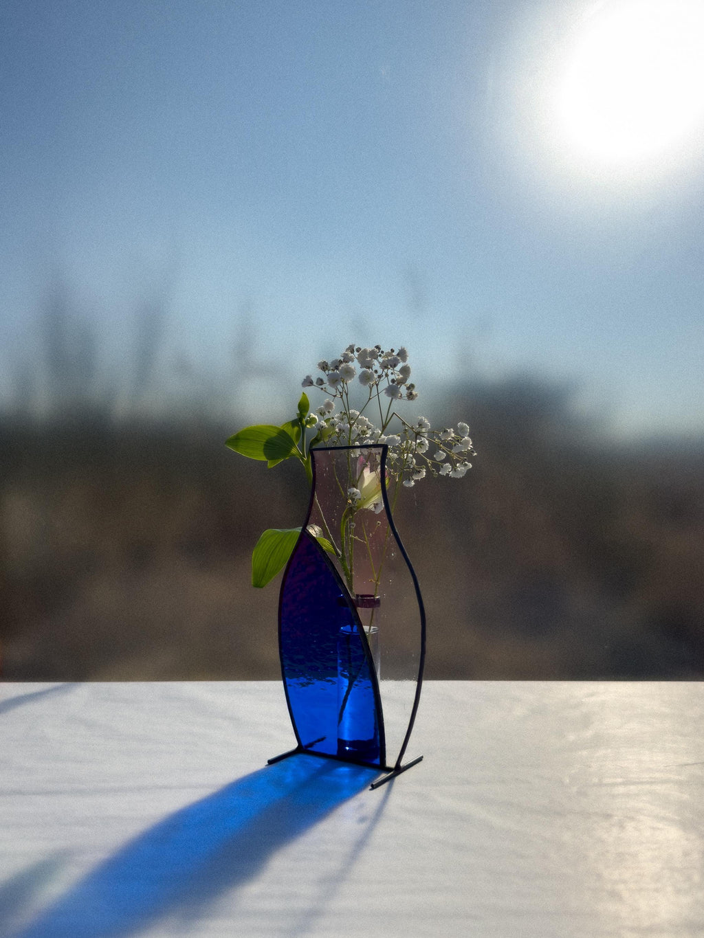 Deep Blue Japandi Stained Glass Vase