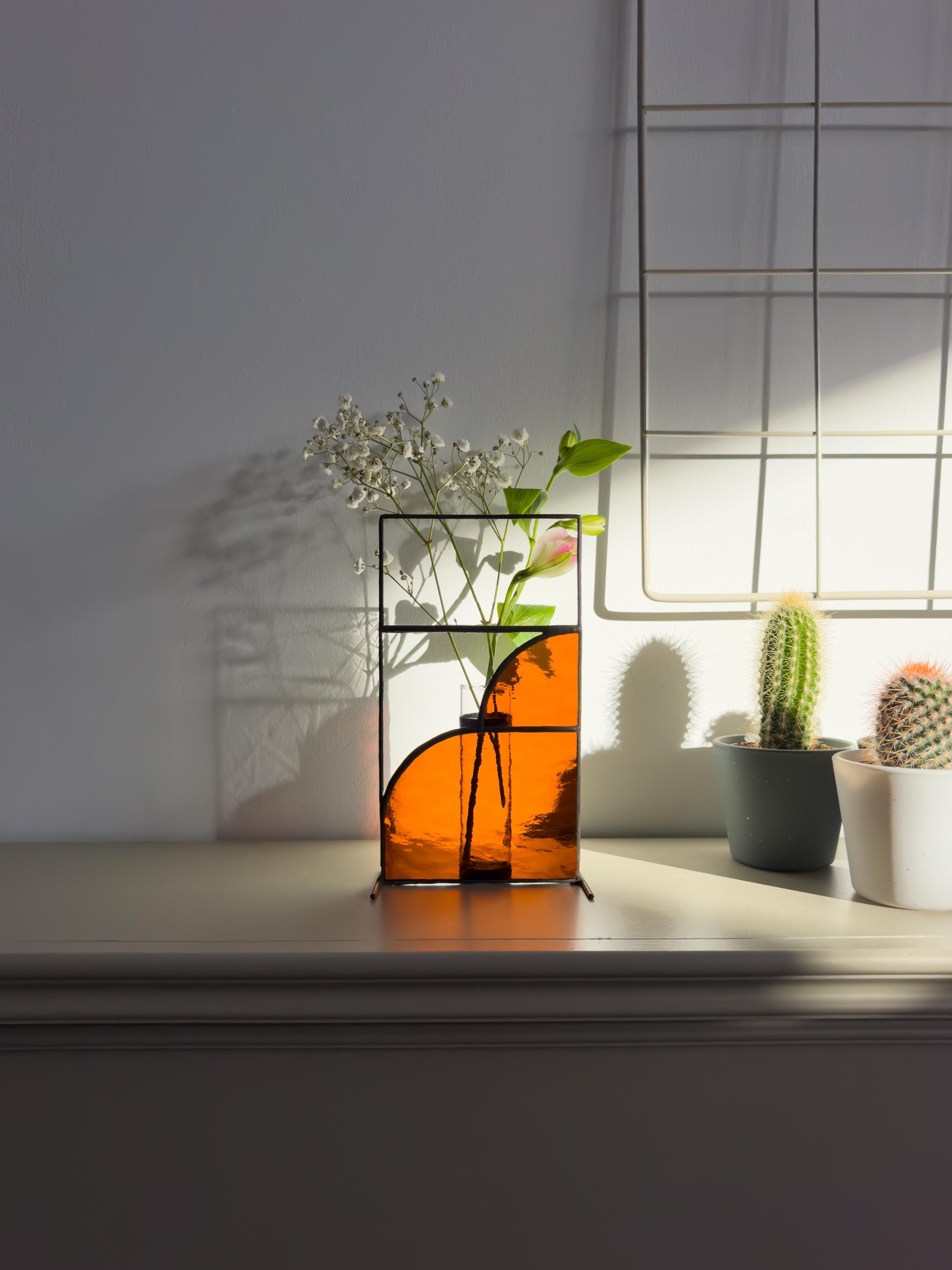 Japandi Stained Glass Vase – Tiffany Handmade Design