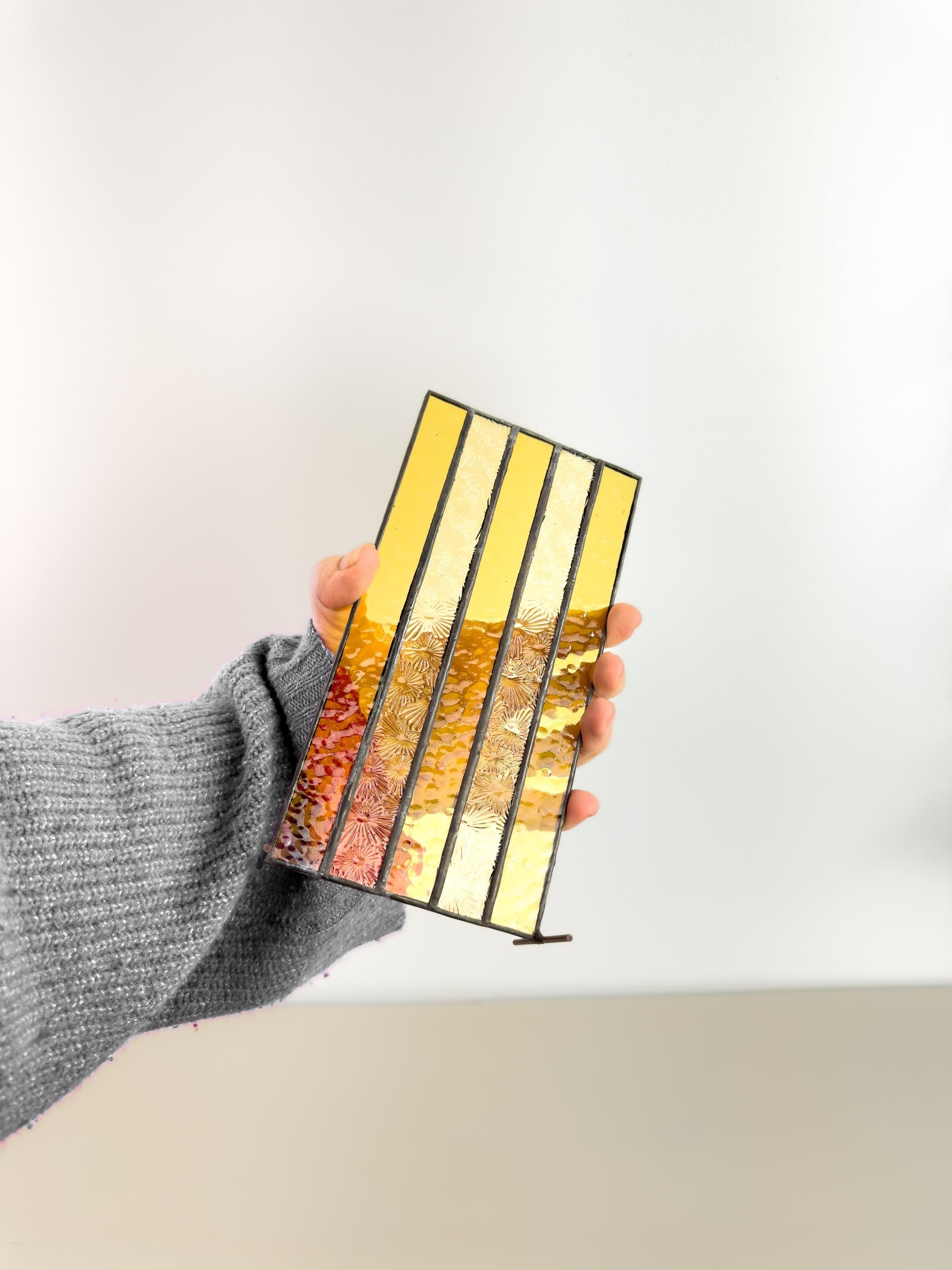 Retro Stripe Japandi Stained Glass Suncatcher – Tiffany Handmade Design