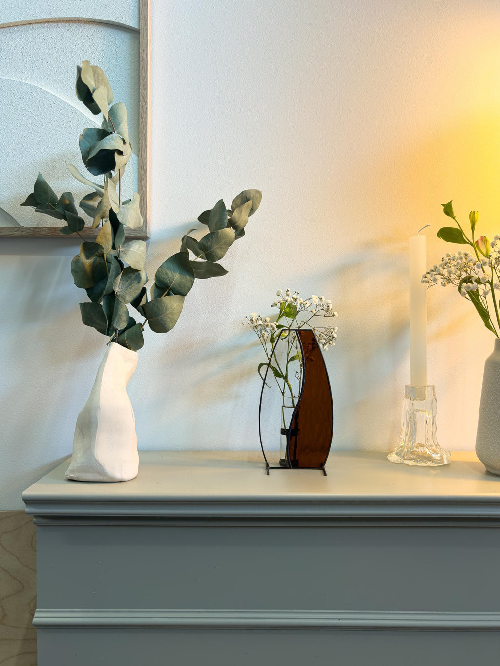 Deep Orange Japandi Stained Glass Vase – Tiffany Handmade Design