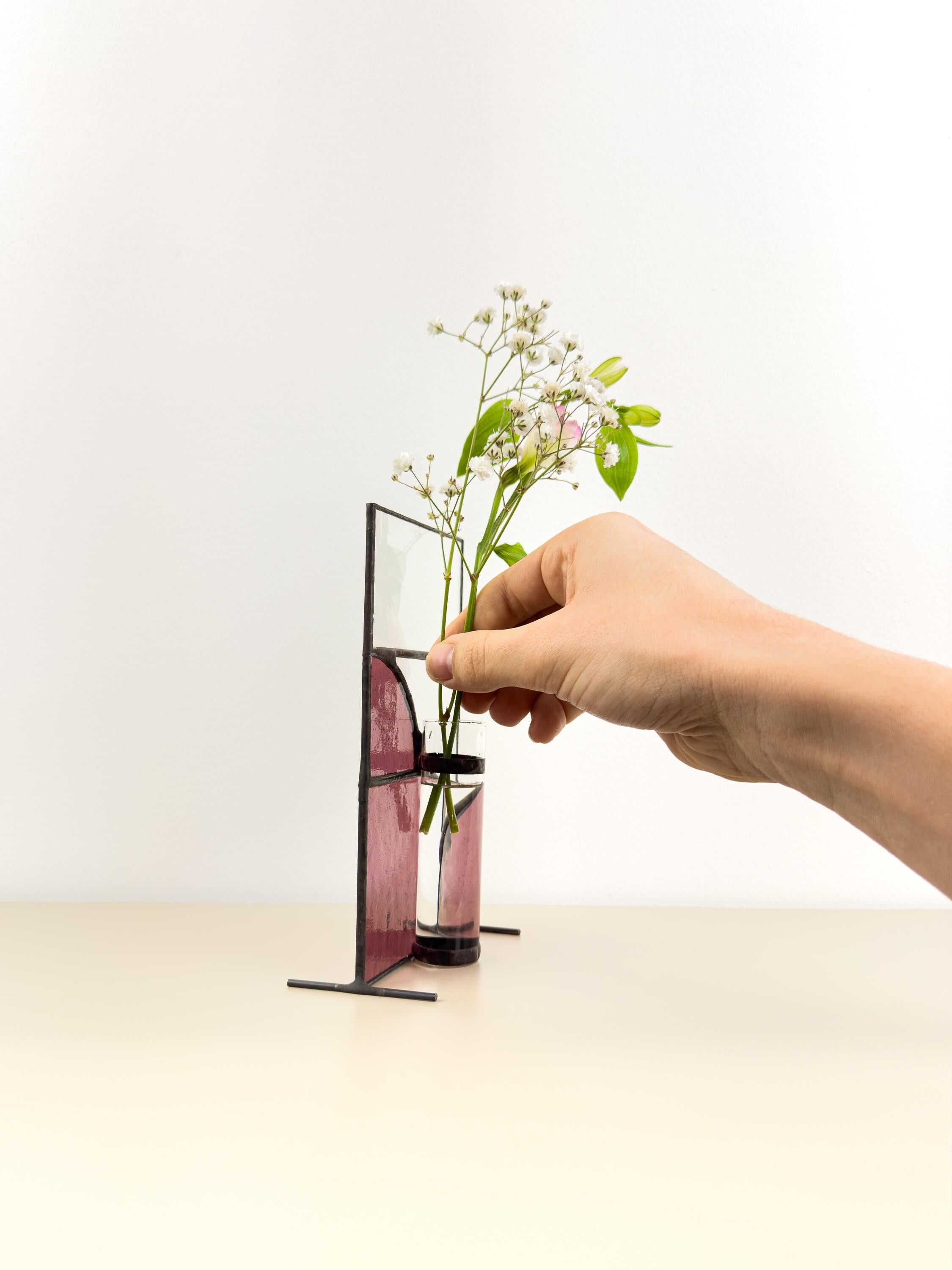 Japandi Stained Glass Vase – Tiffany Handmade Design