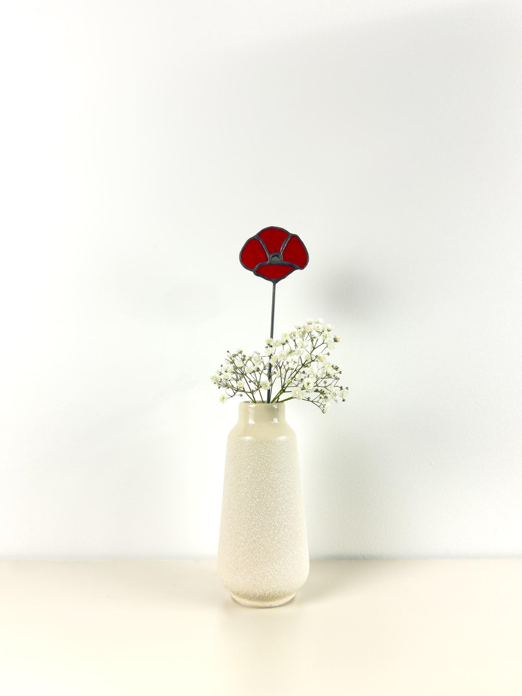 Tiffany Stained Glass Poppy – Handmade Art Flower (Orange-Red)