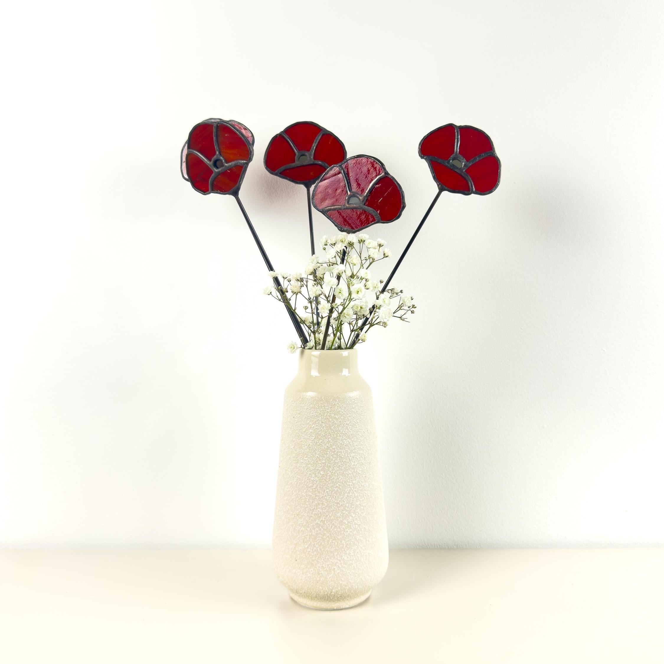 Tiffany Stained Glass Poppy – Handmade Art Flower (Orange-Red)