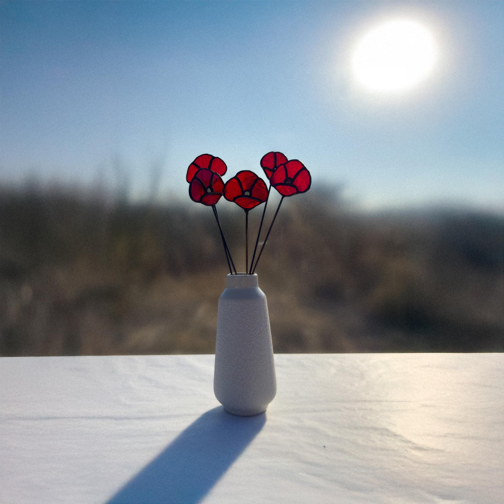 Tiffany Stained Glass Poppy – Handmade Art Flower (Orange-Red)