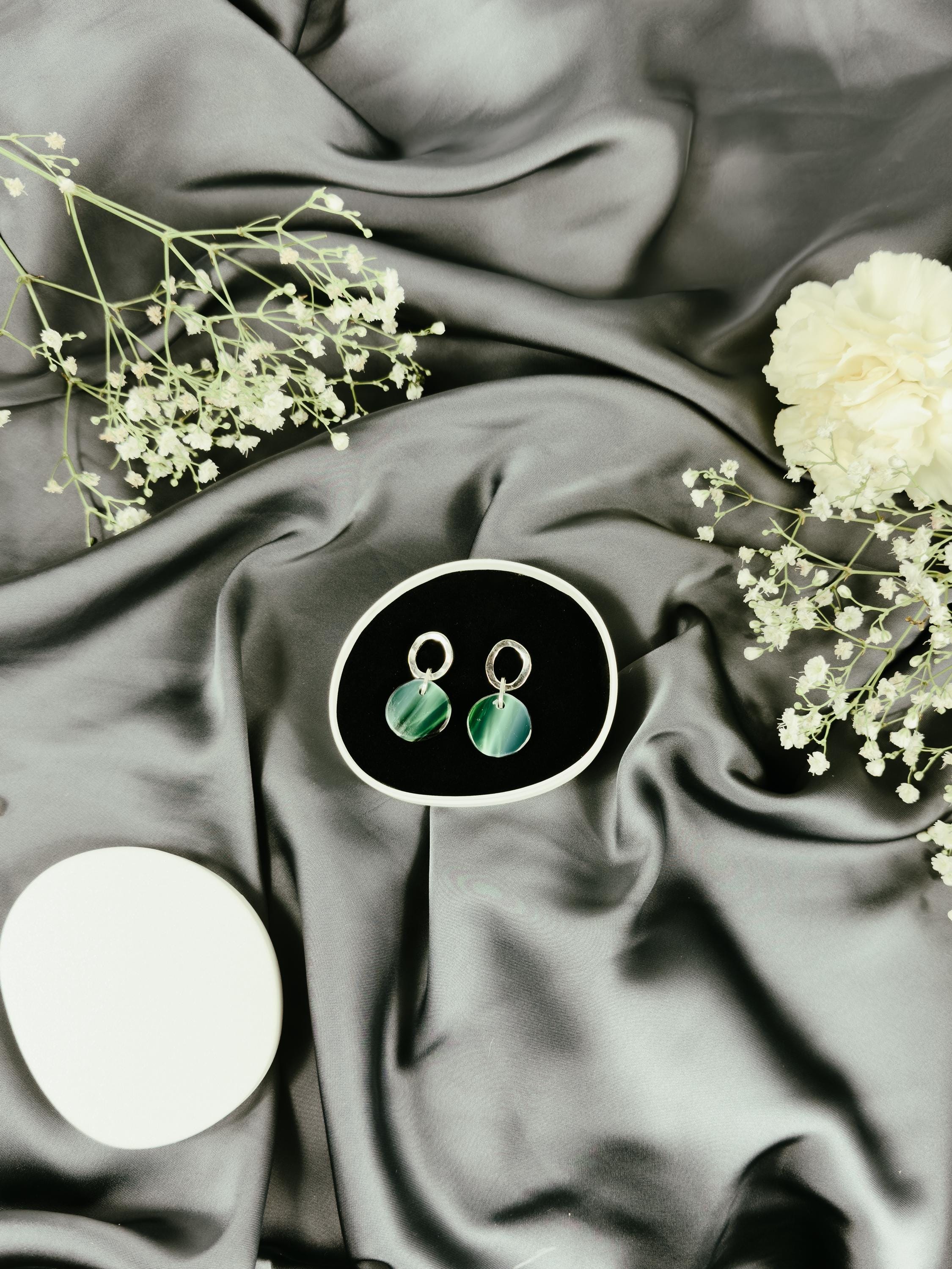 Handcrafted Silver Earrings with Faceted Green Glass