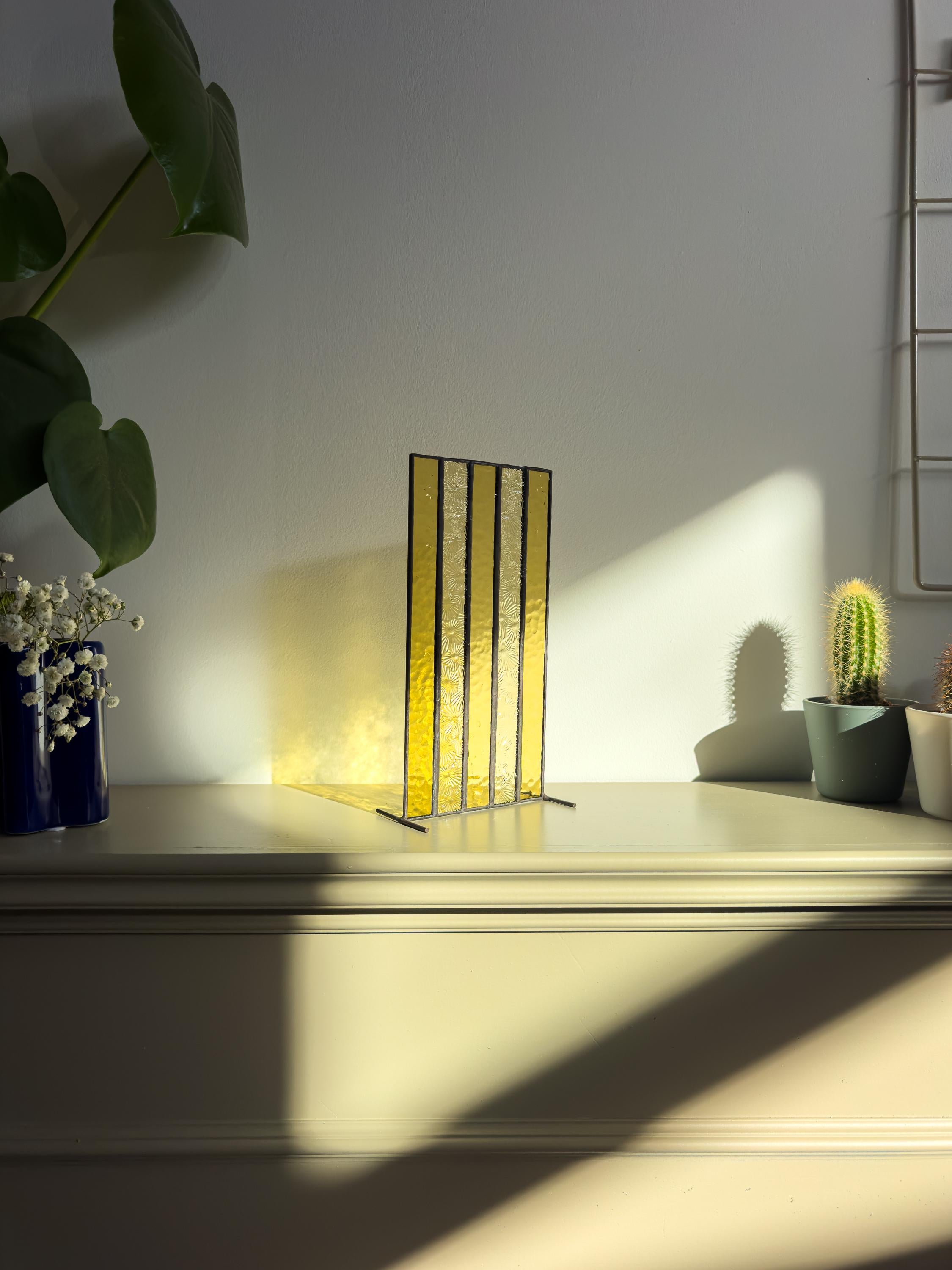 Retro Stripe Japandi Stained Glass Suncatcher – Tiffany Handmade Design