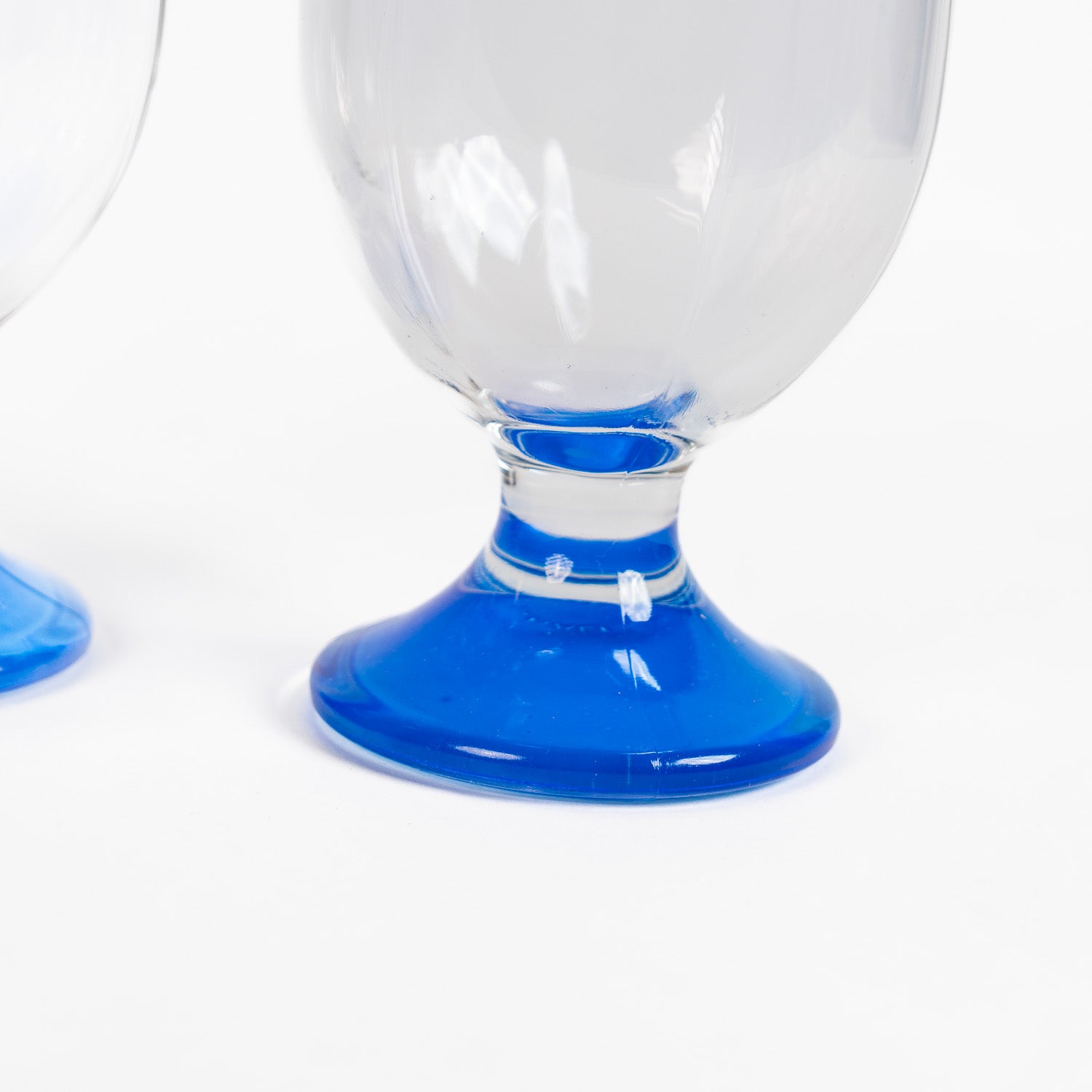 Set of Two Italian Glasses – Clear with Light Blue Base