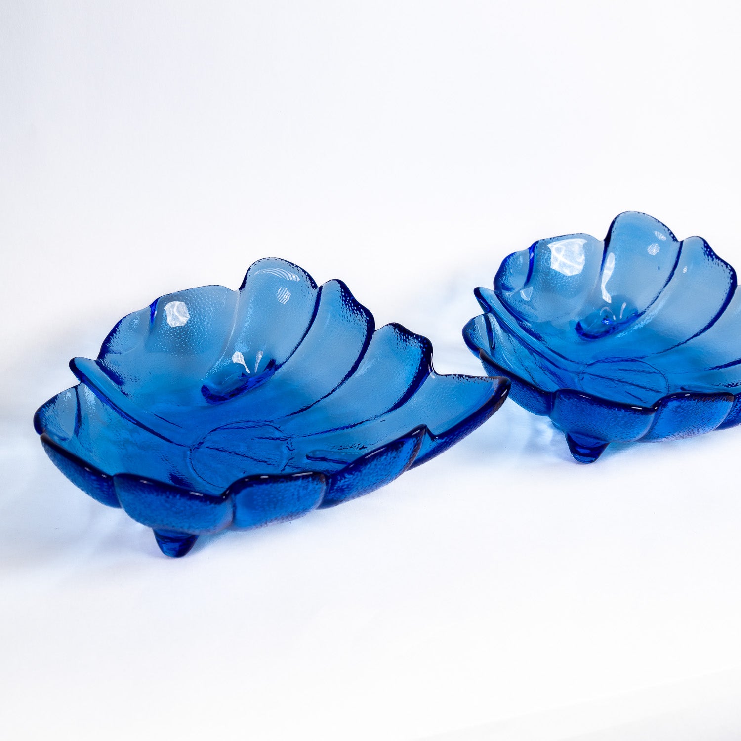 Set of Two Cobalt Blue Glass Leaf Bowls – Vintage European Pressed Glass