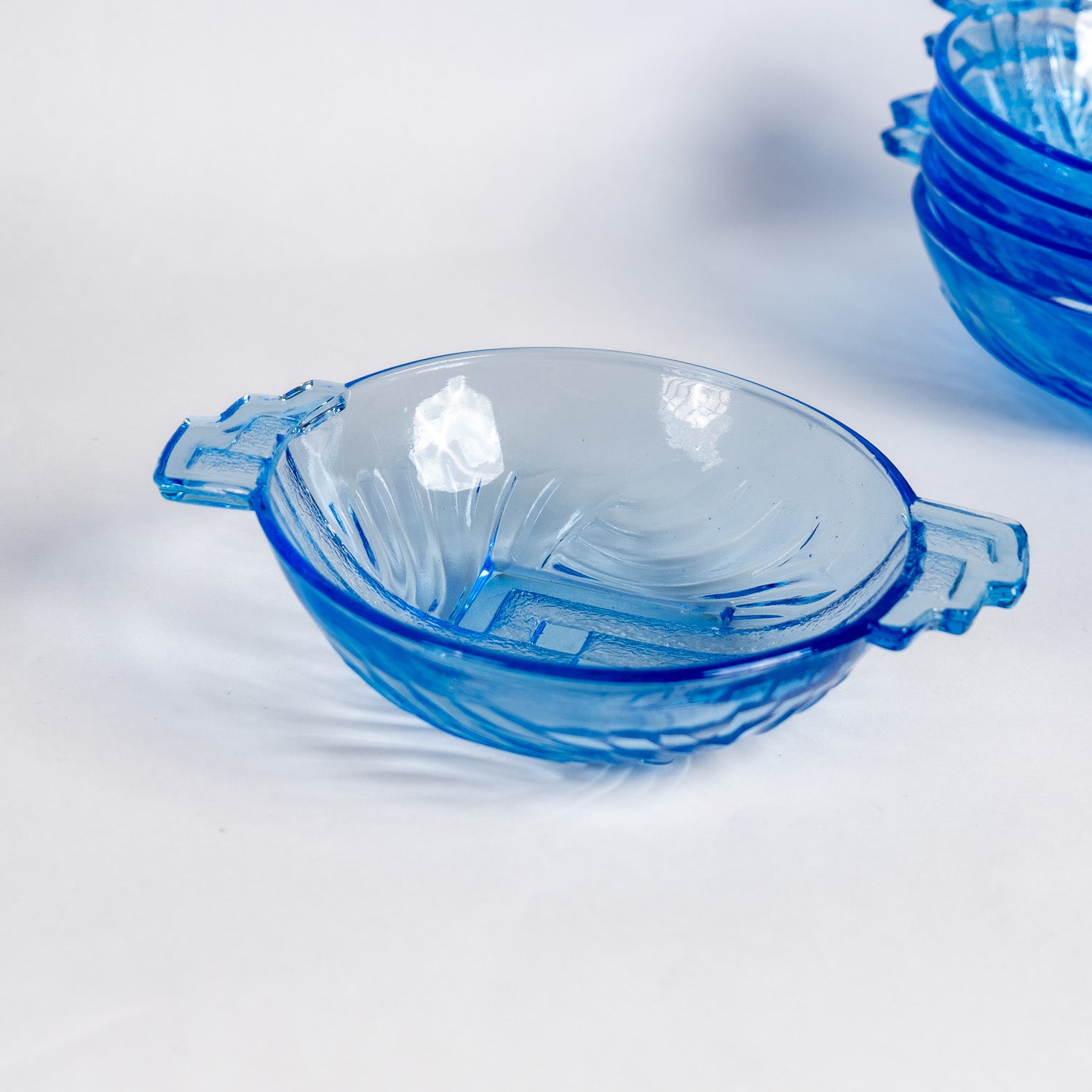 Stolle Niemen Art Deco Glass Set – Royal Blue Bowl and Dishes, Poland (1920s–1930s)