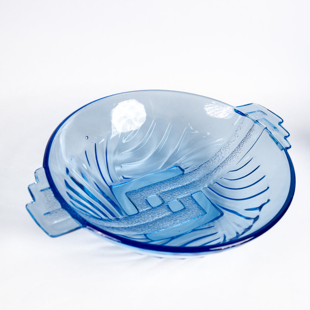 Stolle Niemen Art Deco Glass Set – Royal Blue Bowl and Dishes, Poland (1920s–1930s)