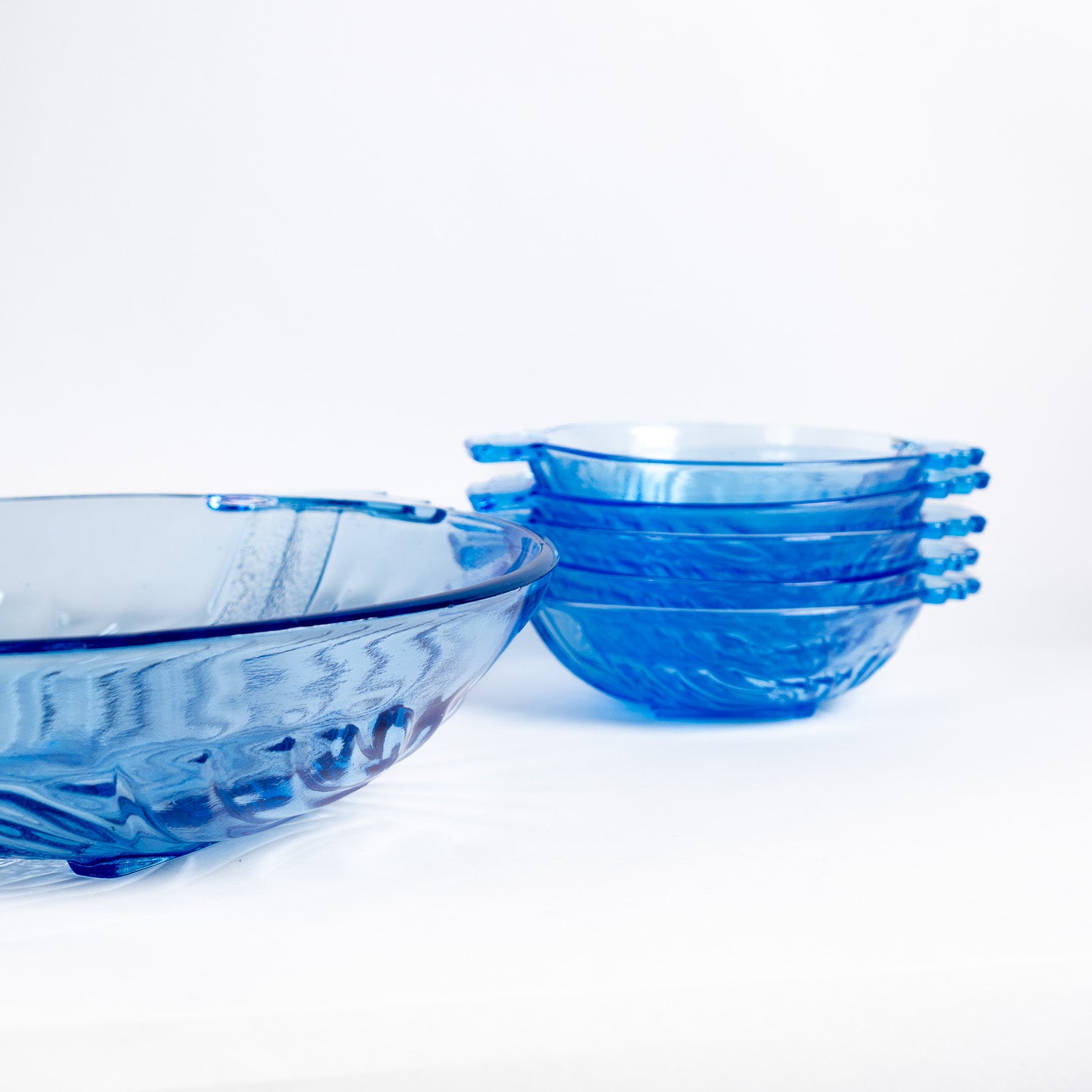Stolle Niemen Art Deco Glass Set – Royal Blue Bowl and Dishes, Poland (1920s–1930s)