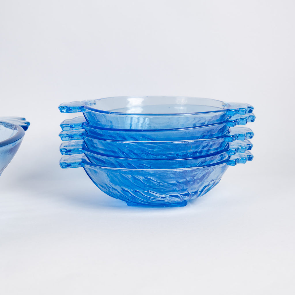 Stolle Niemen Art Deco Glass Set – Royal Blue Bowl and Dishes, Poland (1920s–1930s)