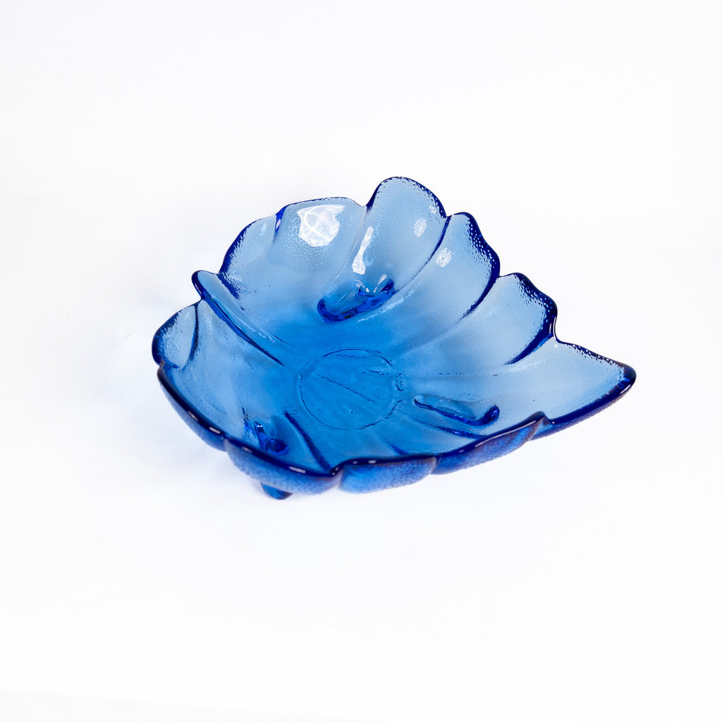 Set of Two Cobalt Blue Glass Leaf Bowls – Vintage European Pressed Glass