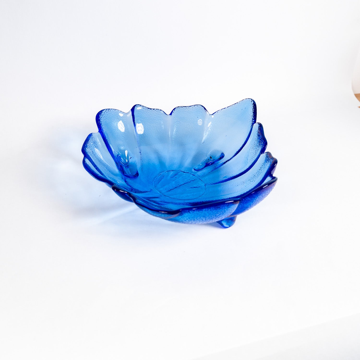 Set of Two Cobalt Blue Glass Leaf Bowls – Vintage European Pressed Glass