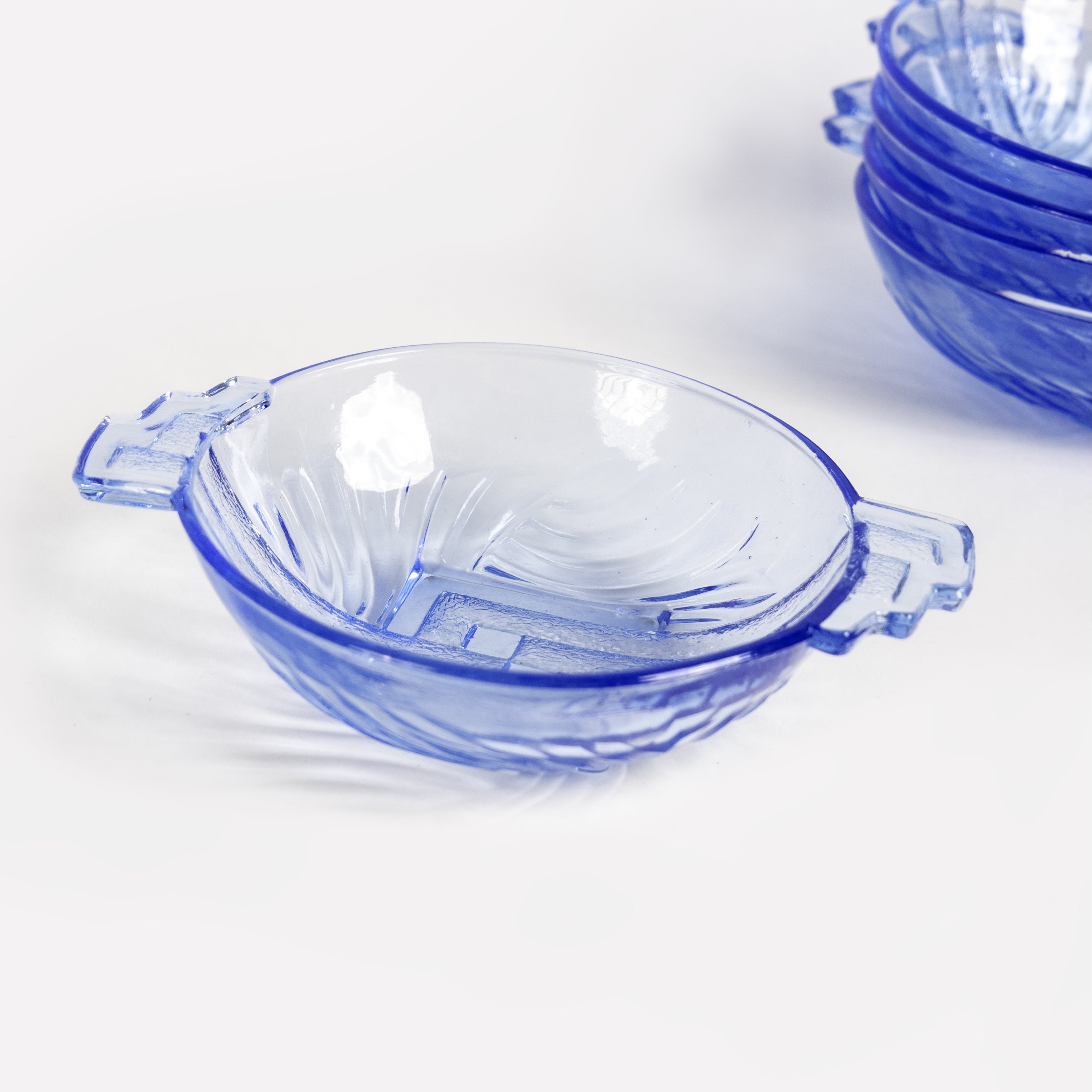 Stolle Niemen Art Deco Glass Set – Royal Blue Bowl and Dishes, Poland (1920s–1930s)
