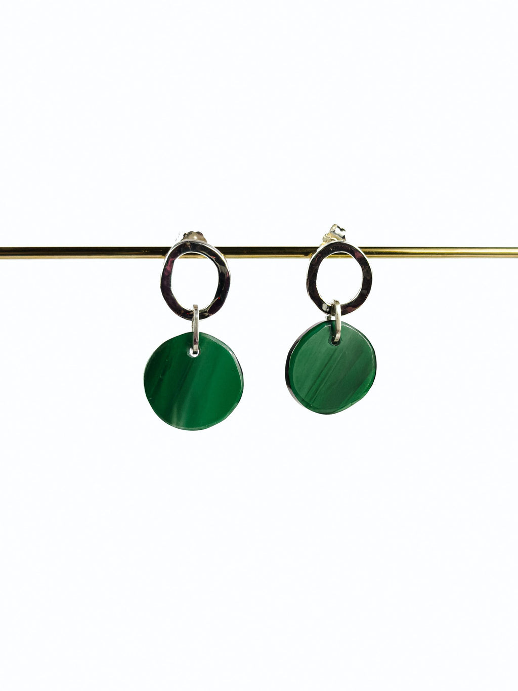 Handcrafted Silver Earrings with Faceted Green Glass