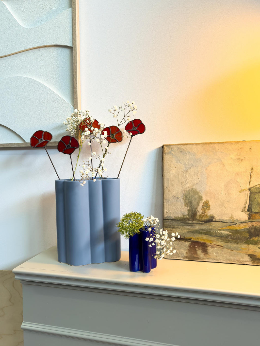 Tiffany Stained Glass Poppy – Handmade Art Flower (Orange-Red)