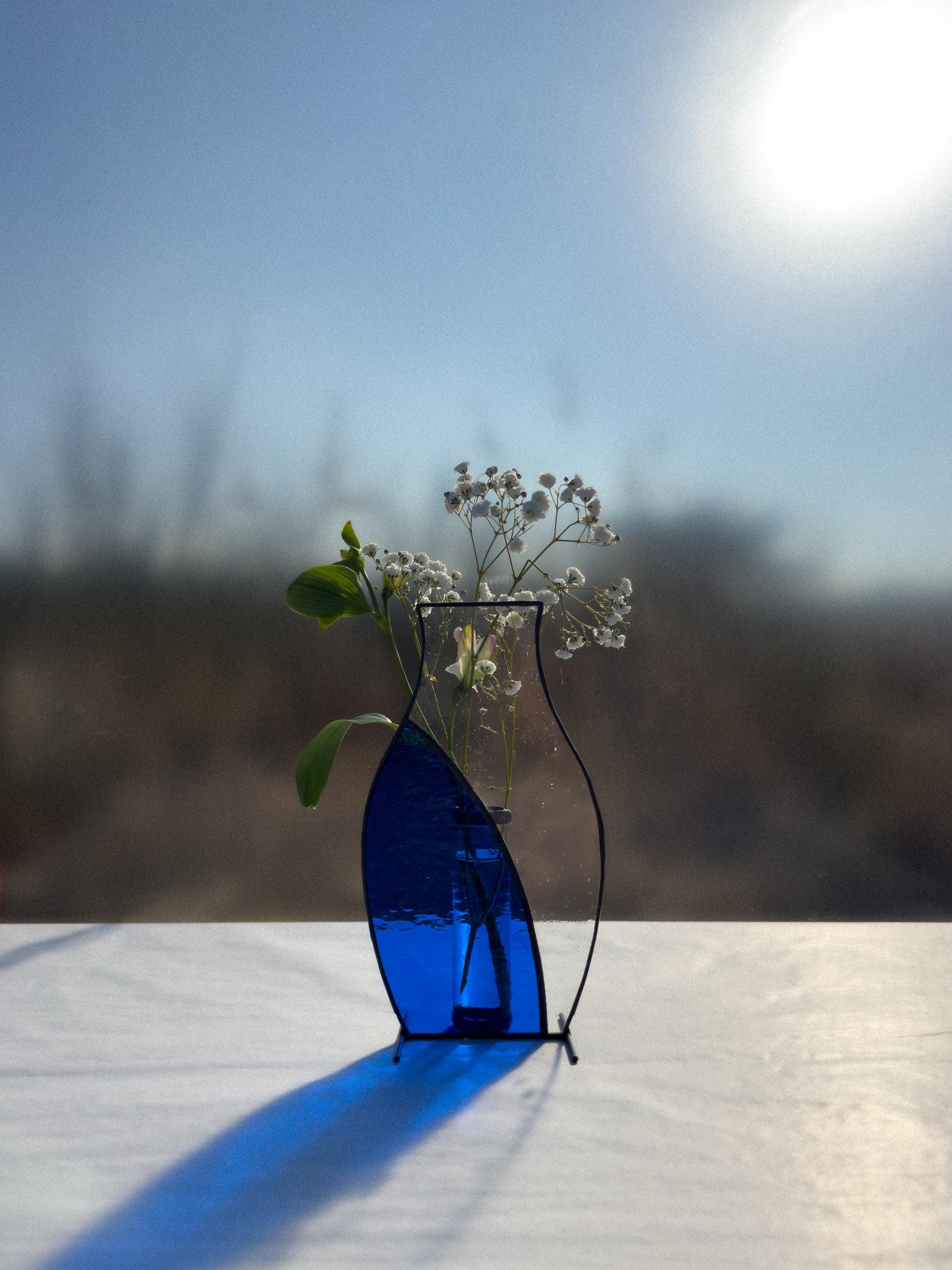 Deep Blue Japandi Stained Glass Vase