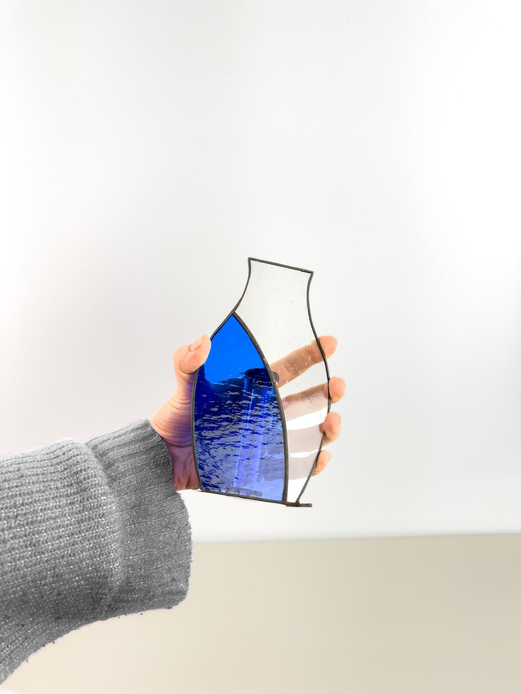 Deep Blue Japandi Stained Glass Vase