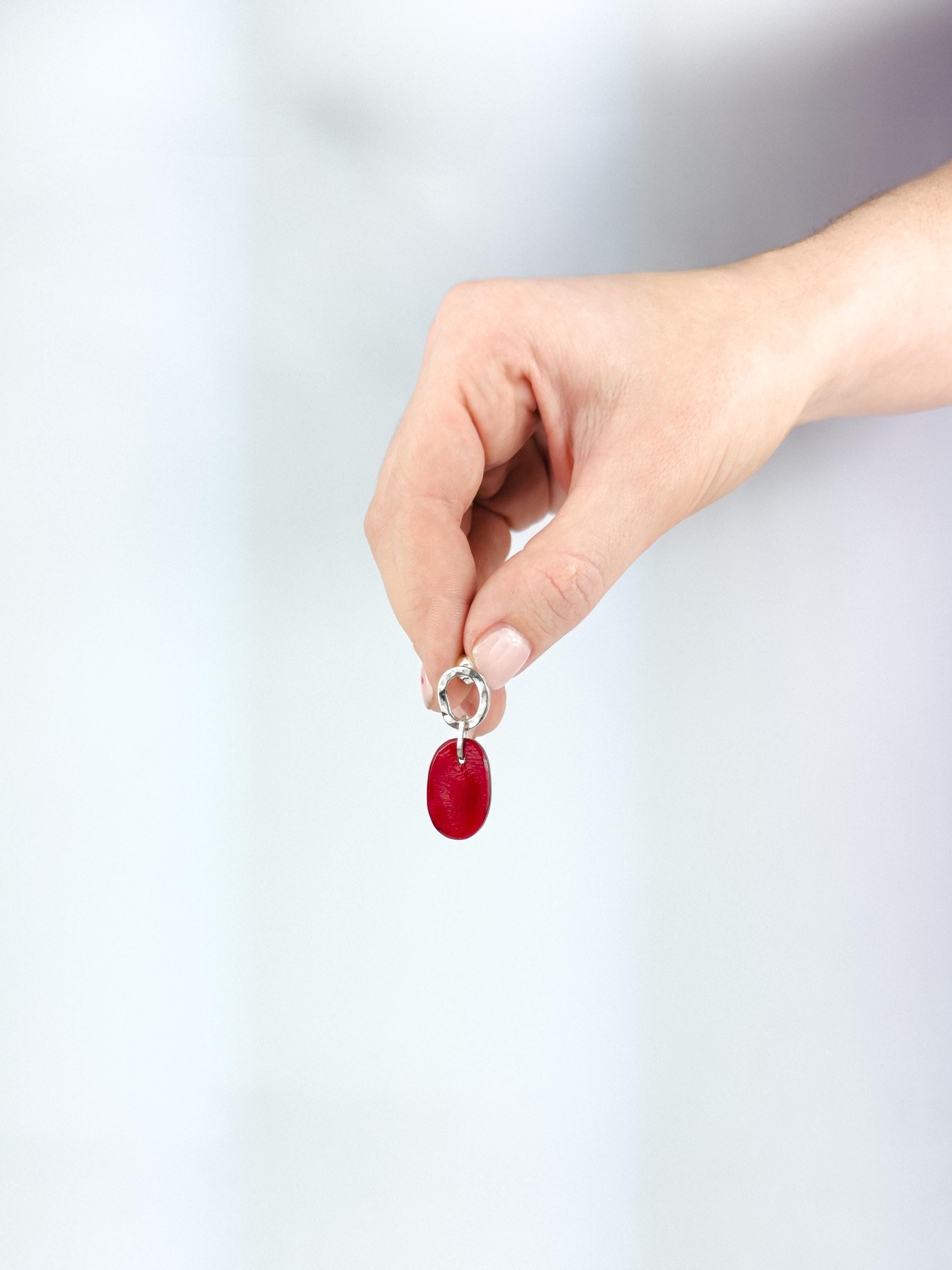 Handcrafted Silver Earrings with Faceted Red Glass