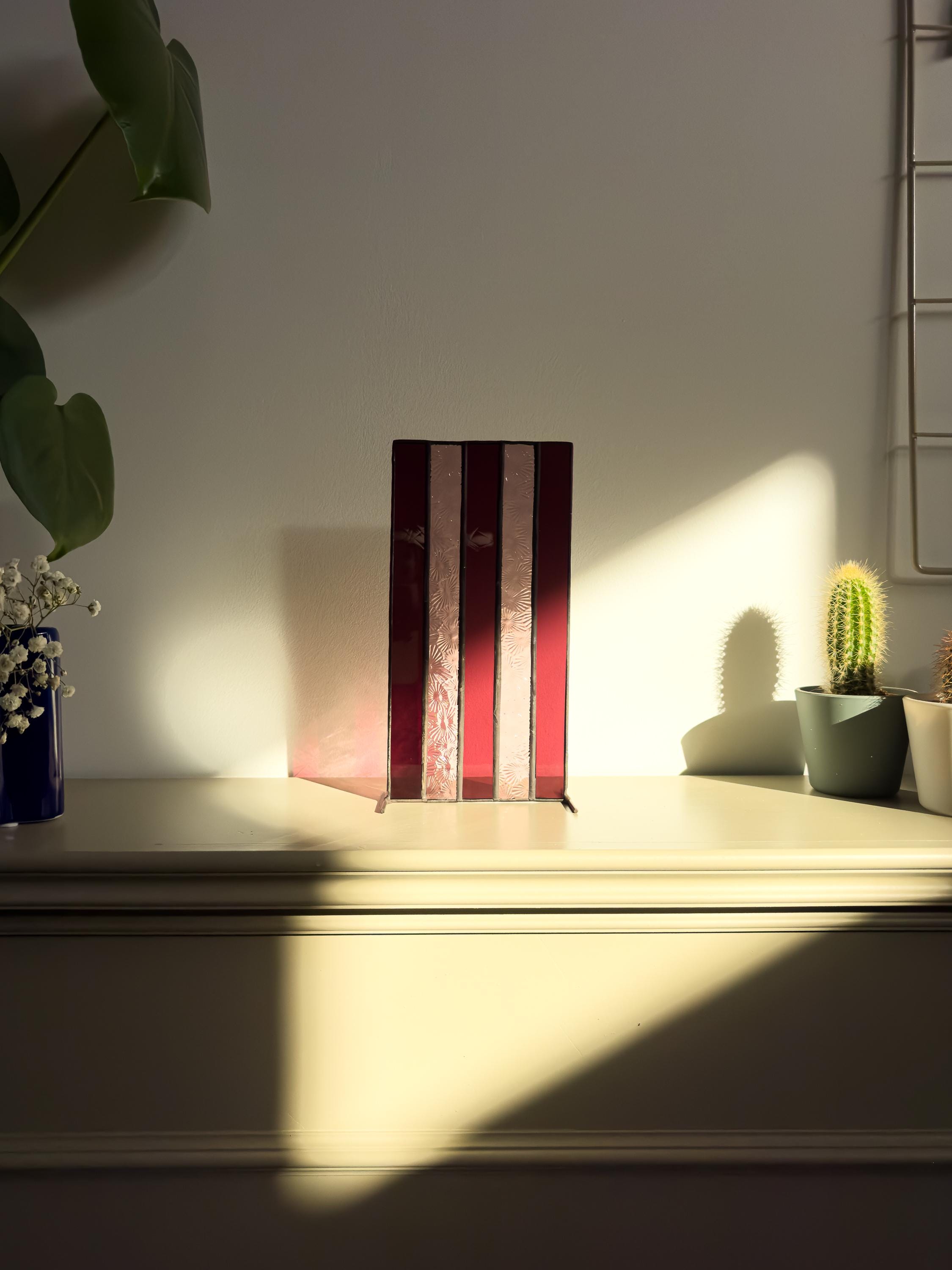 Retro Stripe Japandi Stained Glass Suncatcher – Tiffany Handmade Design