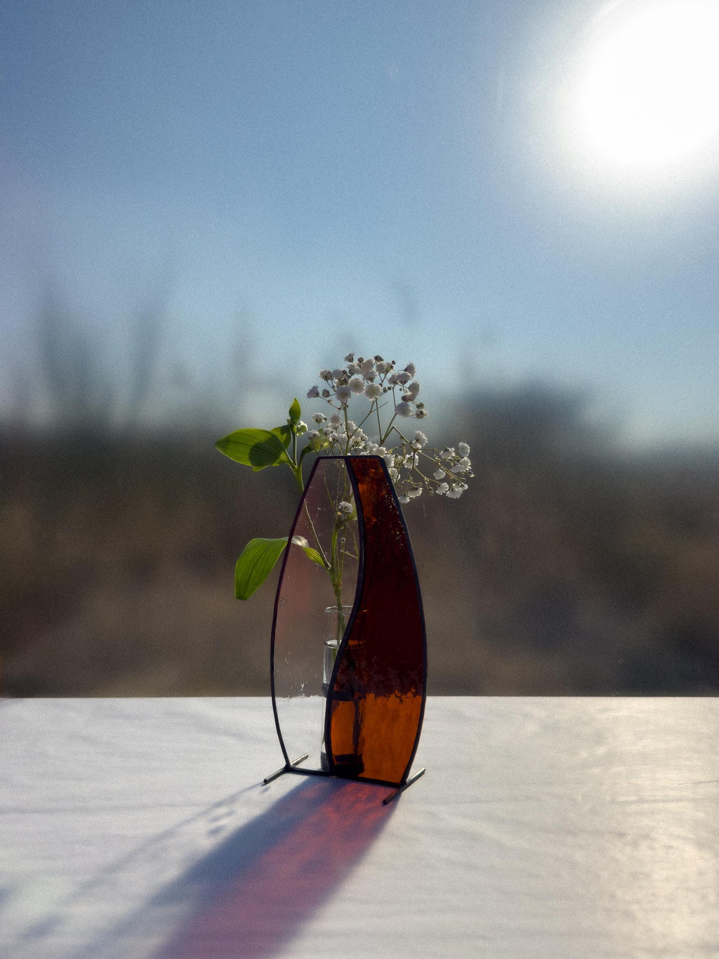 Deep Orange Japandi Stained Glass Vase – Tiffany Handmade Design