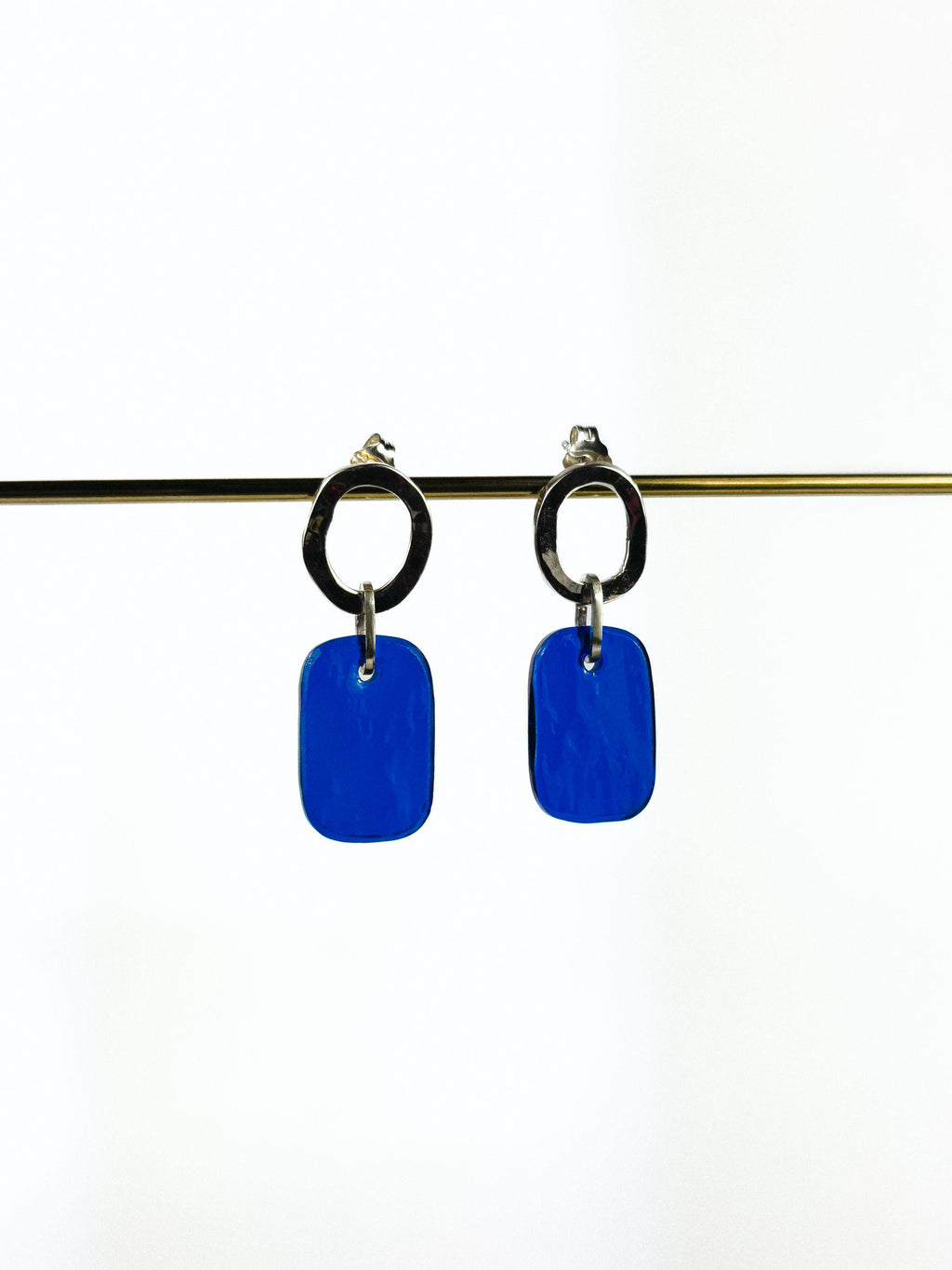 Handcrafted Silver Earrings with Faceted Blue Glass
