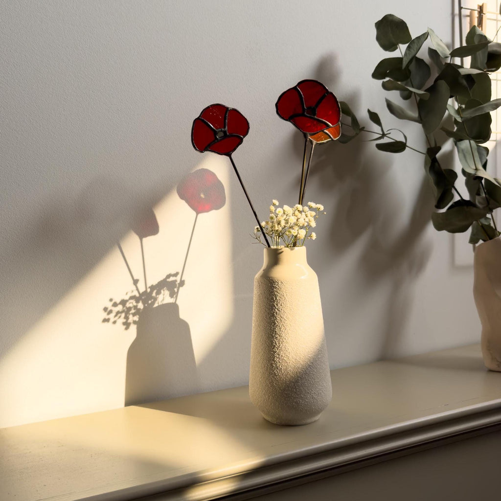 Tiffany Stained Glass Poppy – Handmade Art Flower (Orange-Red)