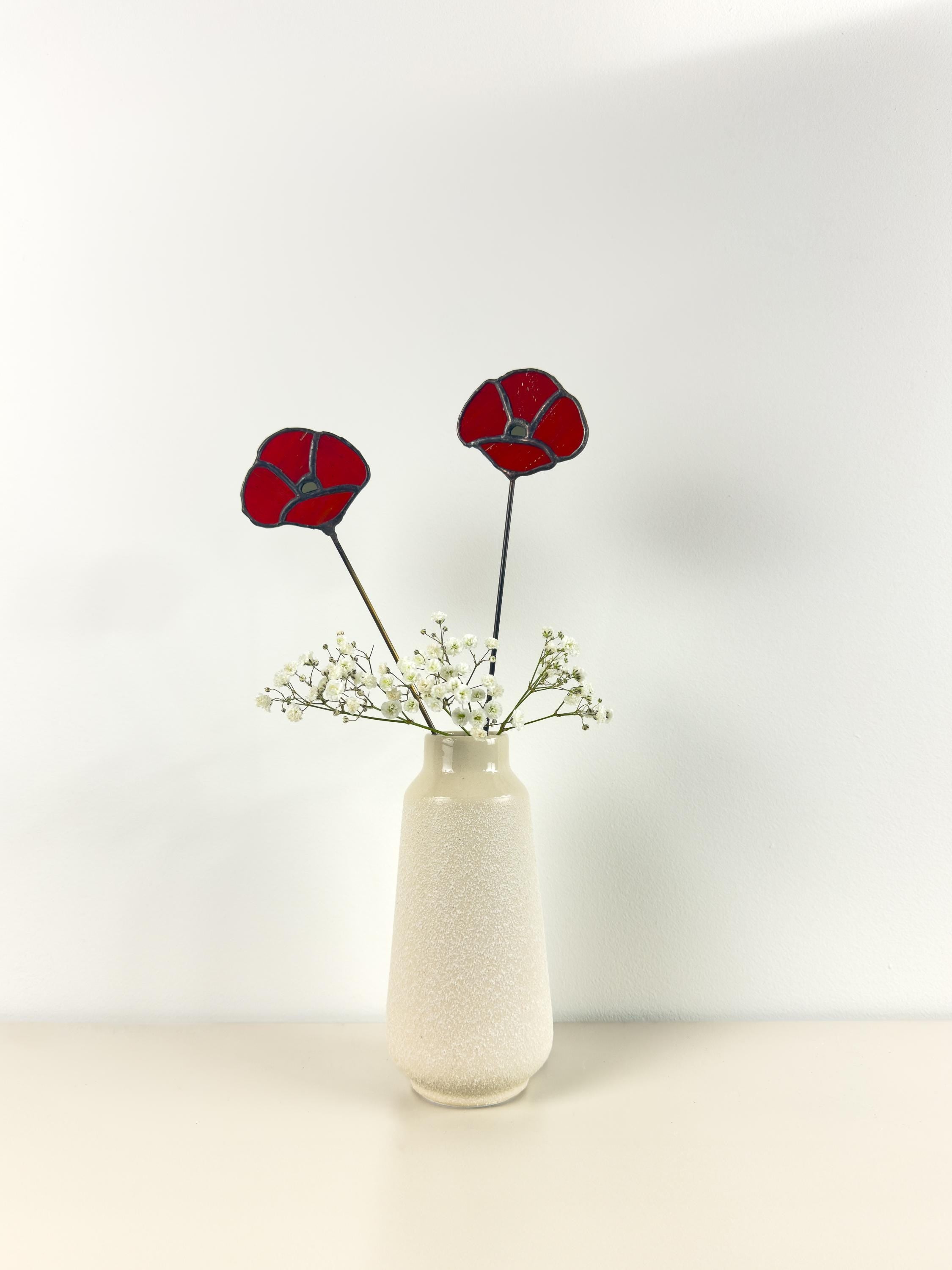 Tiffany Stained Glass Poppy – Handmade Art Flower (Orange-Red)