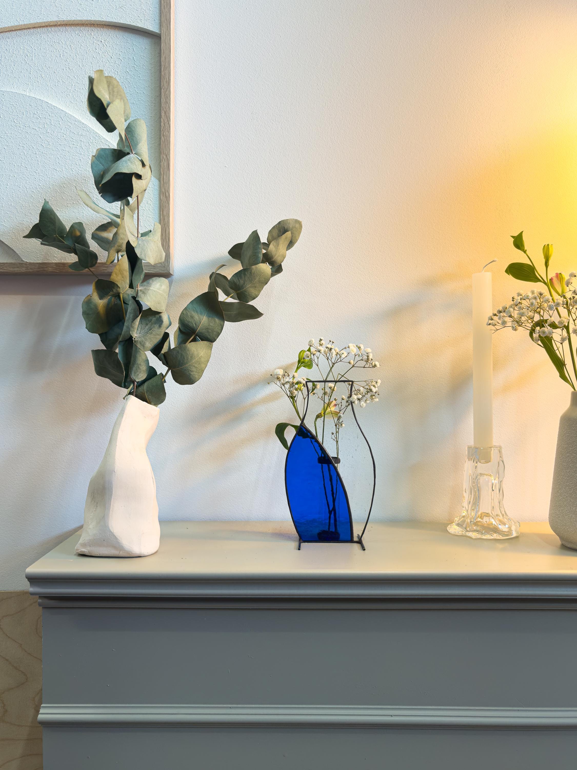 Deep Blue Japandi Stained Glass Vase