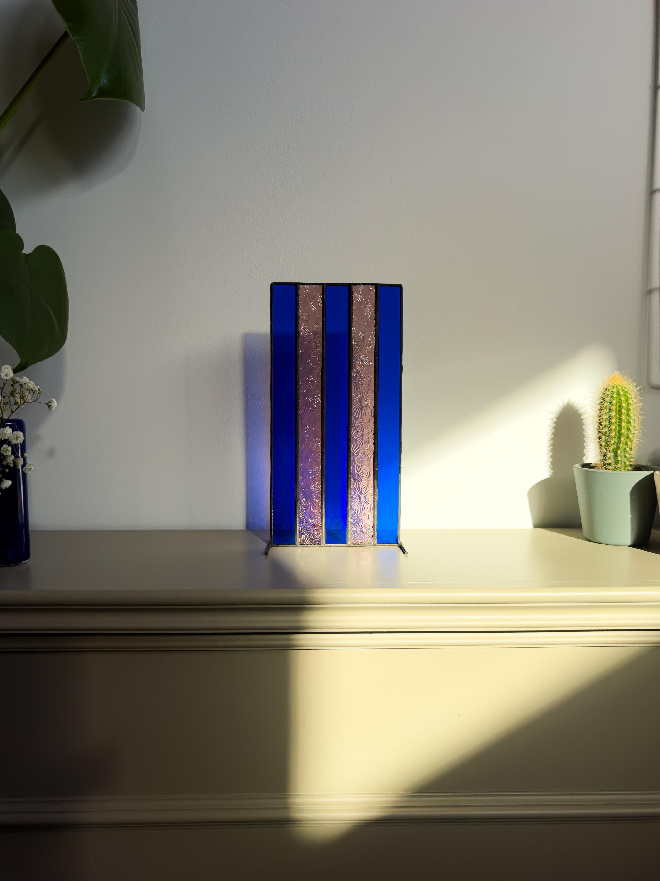 Retro Stripe Japandi Stained Glass Suncatcher – Tiffany Handmade Design