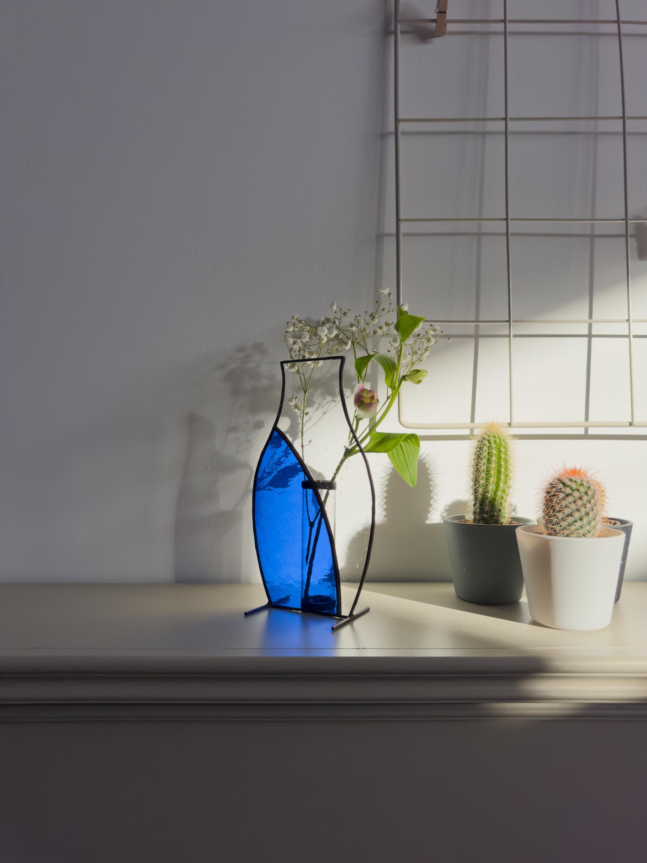 Deep Blue Japandi Stained Glass Vase