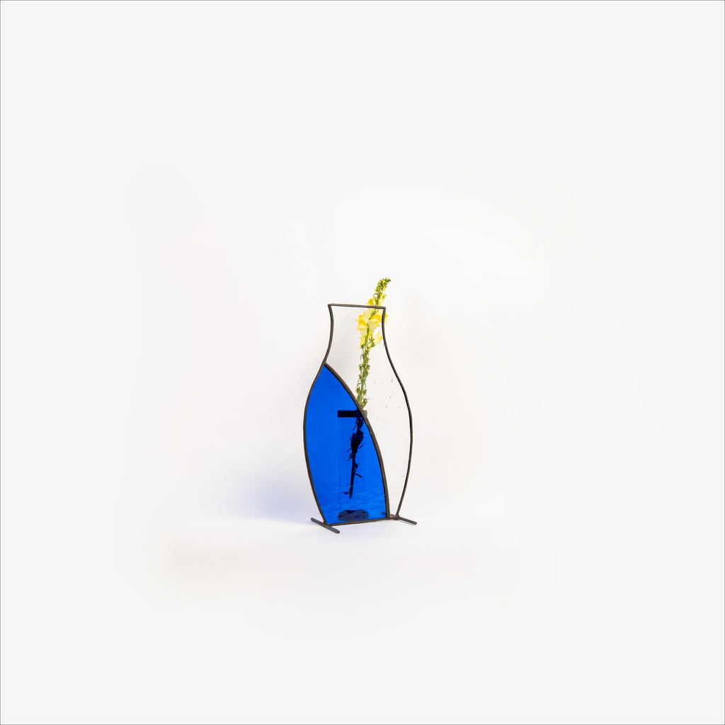 Deep Blue Japandi Stained Glass Vase